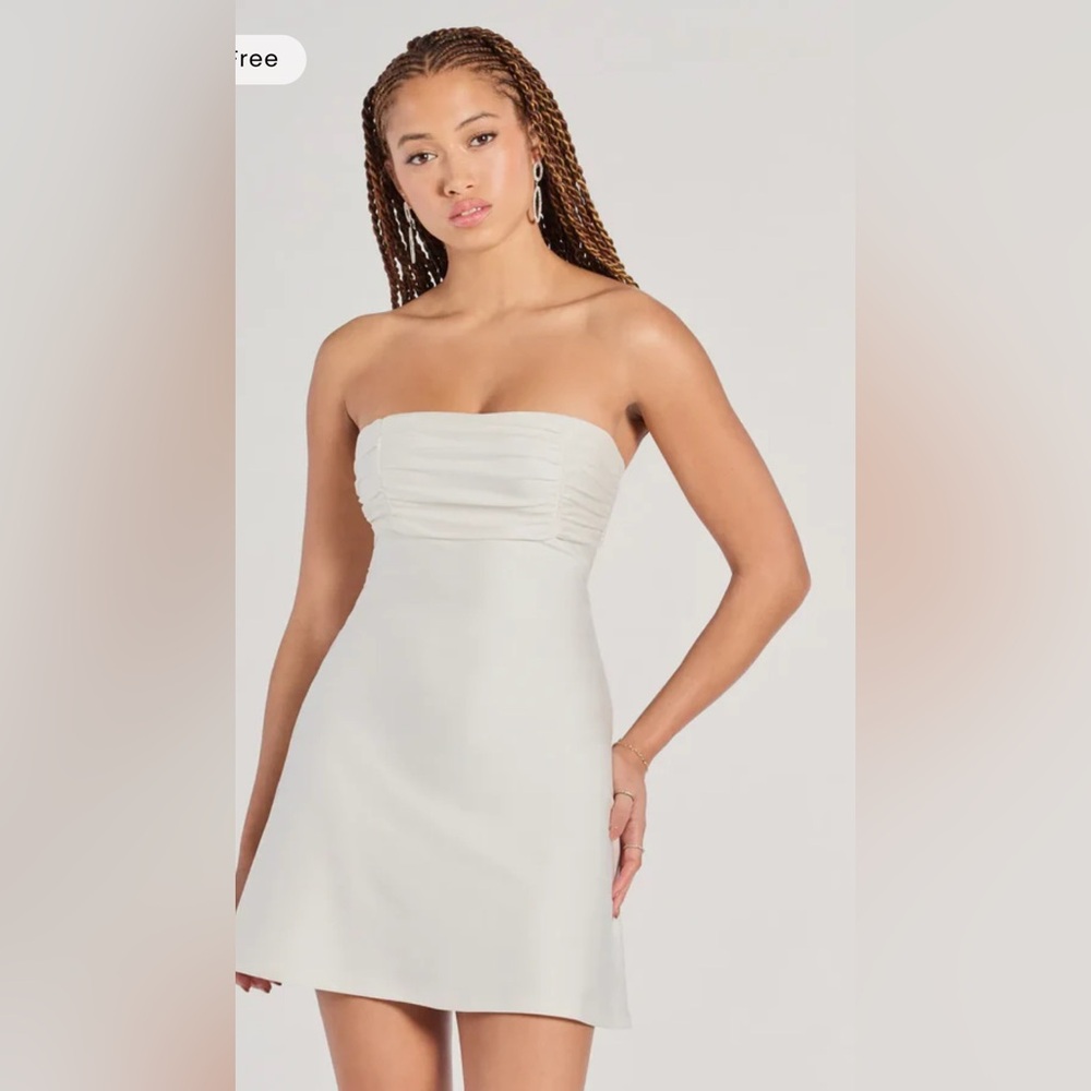 Chic Amore Strapless Pleated Satin A-Line Mini Dress used once like new